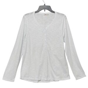 Faherty - Women’s White Long Sleeve Slub Henley Top V-Neck Size Large